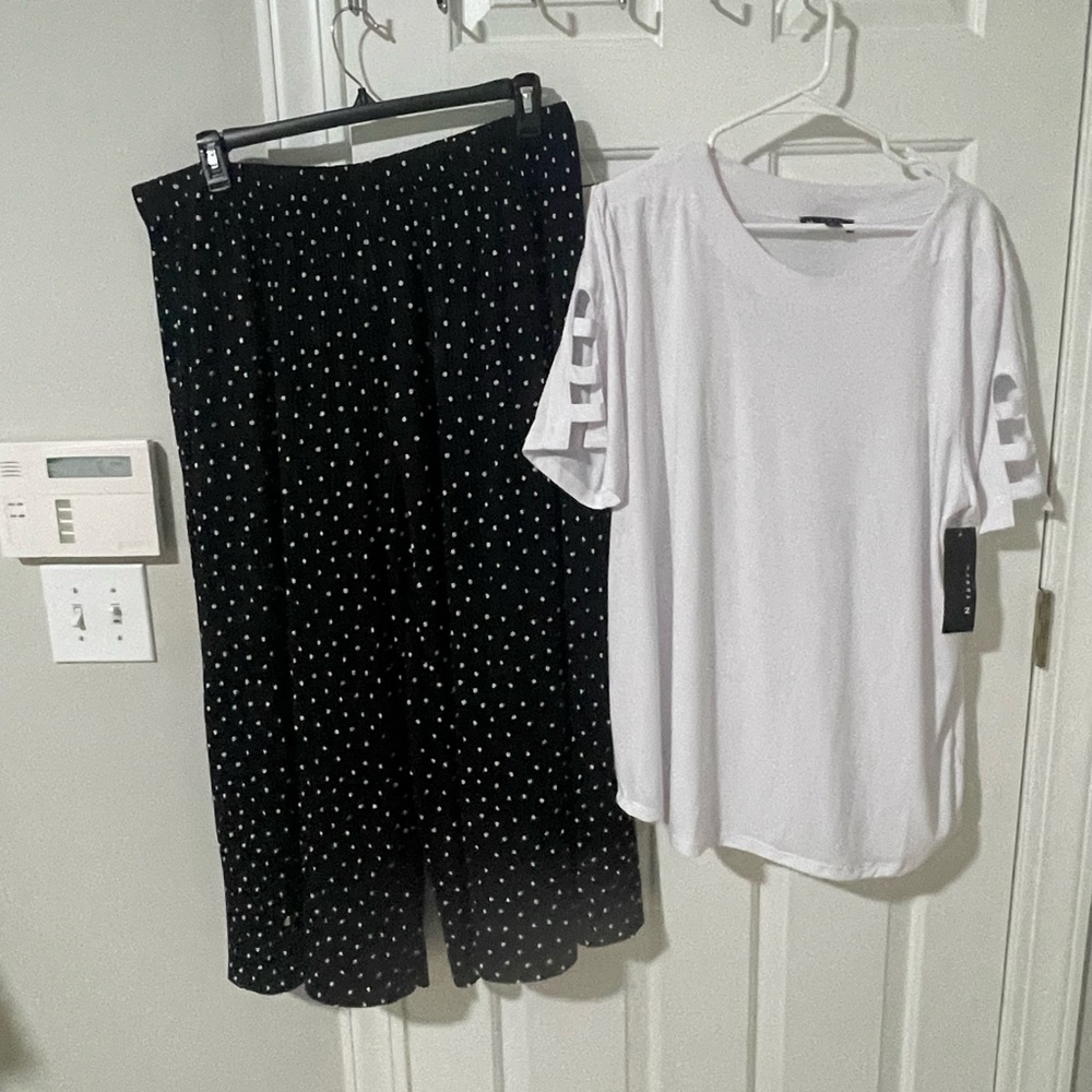 Black Polka Dot Pants xl j Jill pallazo  nwot and White N Touch top nwt xl Set